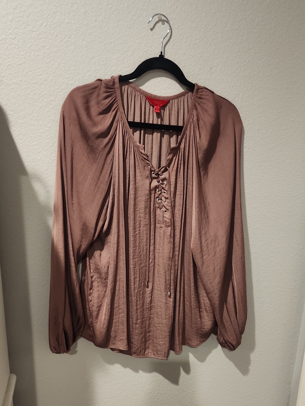 Jennifer Lopez Dusty Mauve Lace-Up Peasant Blouse